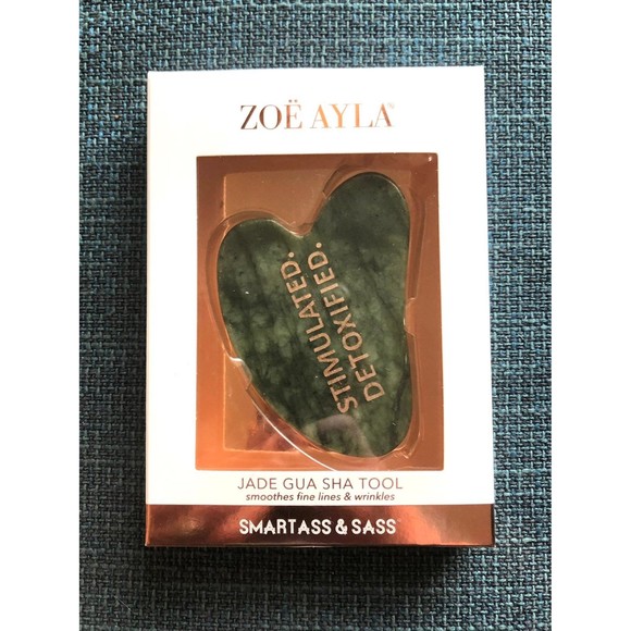 NIB Ltd Ed Zoe Ayla Smart@$s & Sass Large Jade & Gold Gua Sha Stimulate Detoxify - Picture 1 of 11